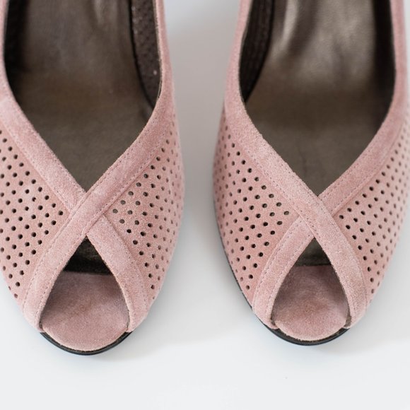 STUART WEITZMAN 7 Narrow Dusty Pink Peep Toe Heels - Picture 5 of 10